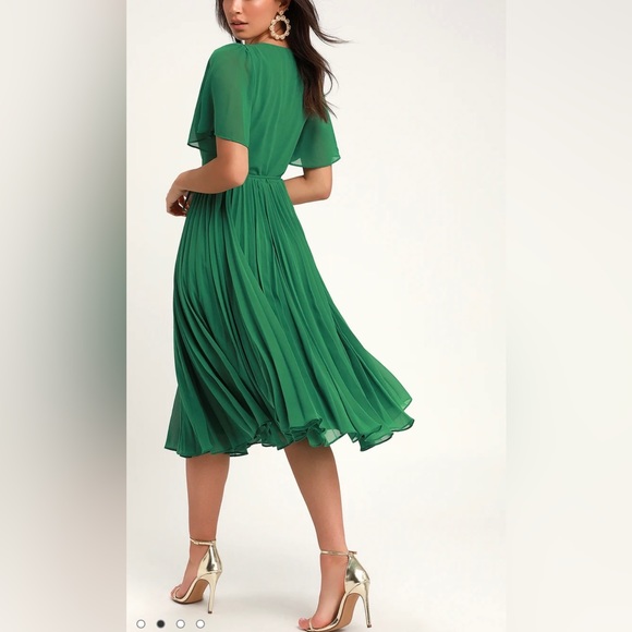 Green Pleated Midi Wrap Dress Size Small - Picture 7 of 9